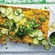 Zucchini and polenta slice with broccoli pesto